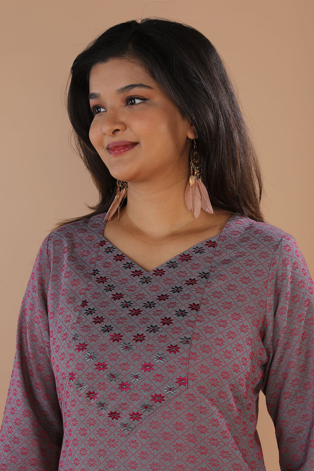 Geometric embroidered long kurti