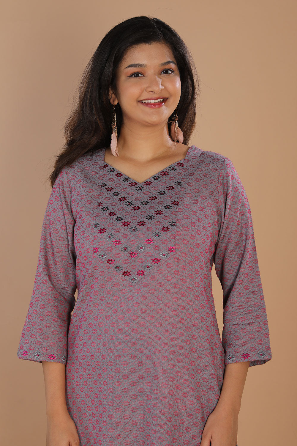 Geometric embroidered long kurti