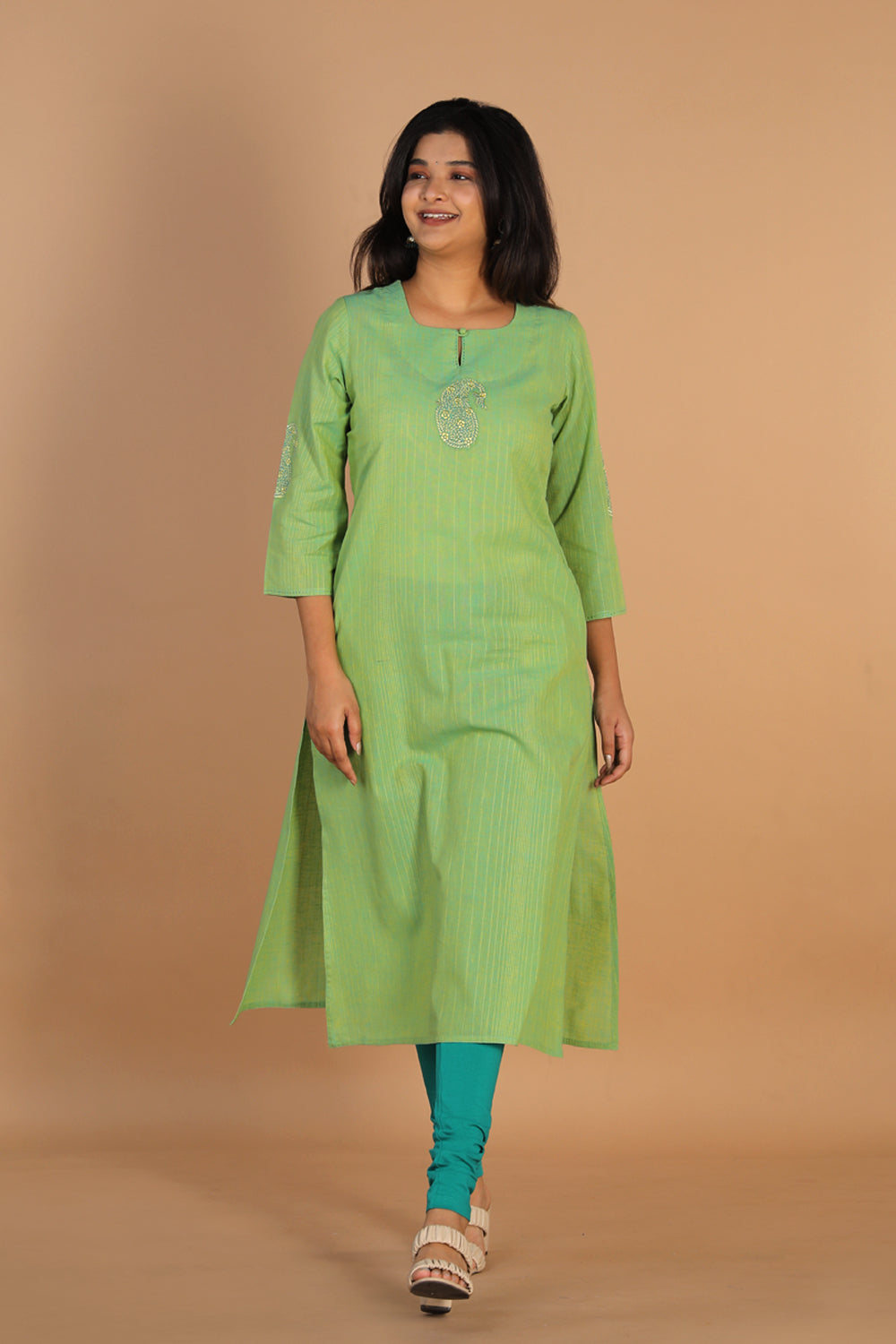 Collection of Sea green woven south cotton kurta in a gallery layout