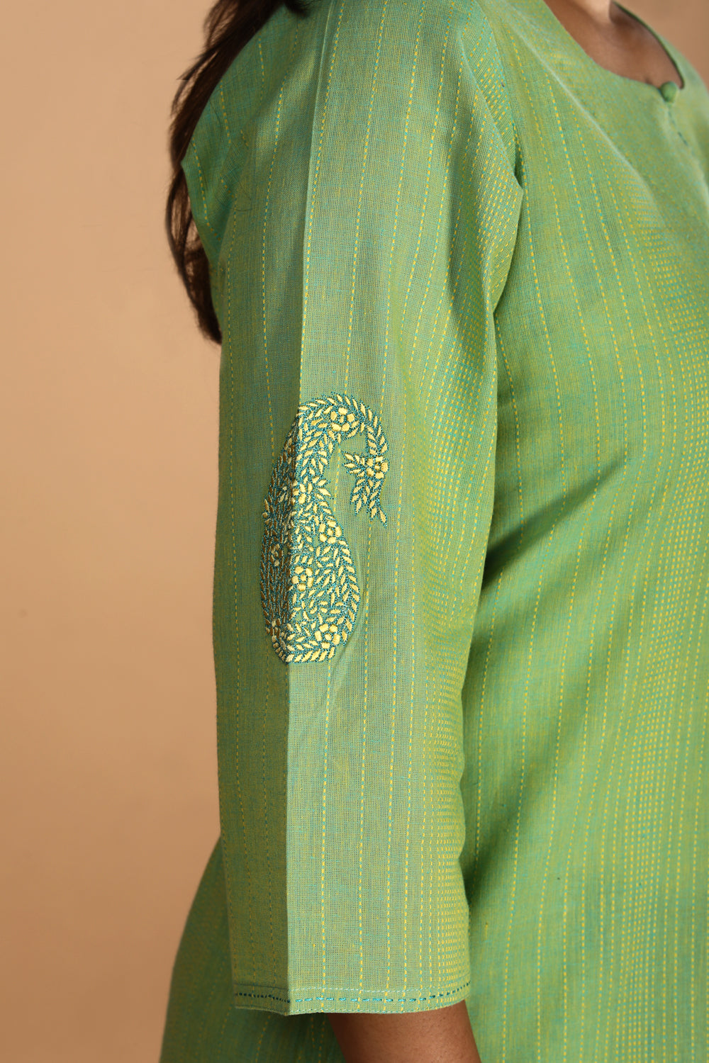 Collection of Sea green woven south cotton kurta in a gallery layout