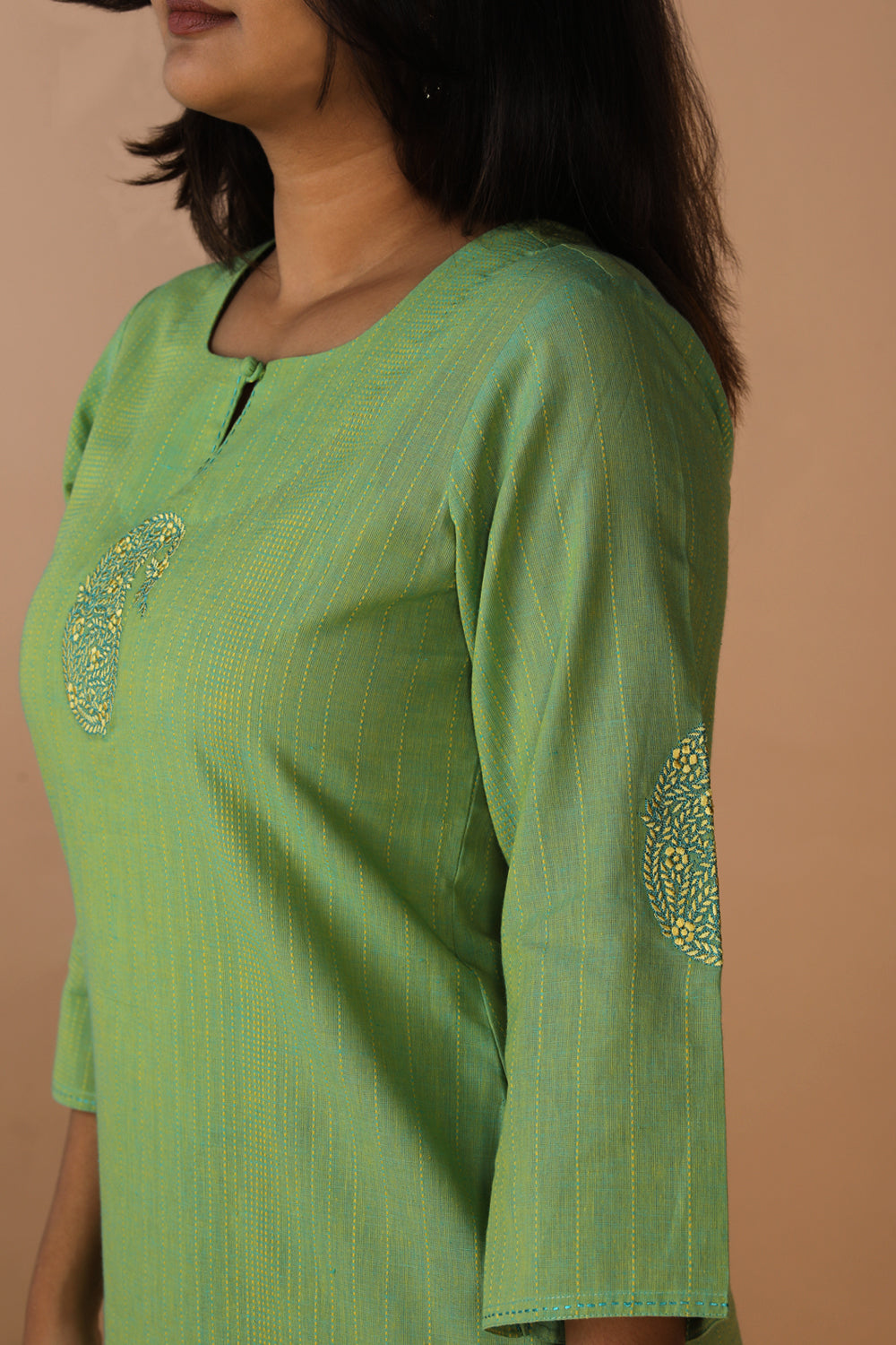 Collection of Sea green woven south cotton kurta in a gallery layout