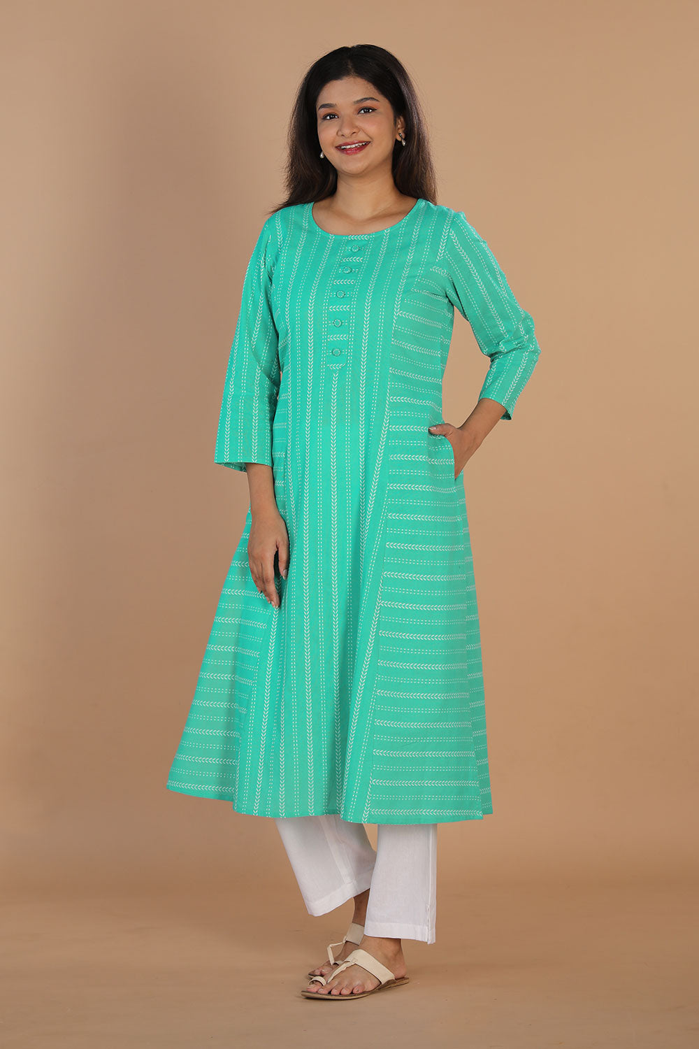 Collection of Woven princess line cotton kurti in a gallery layout