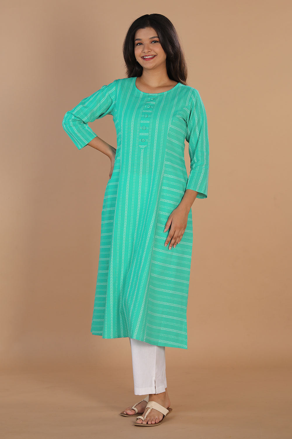 Collection of Woven princess line cotton kurti in a gallery layout