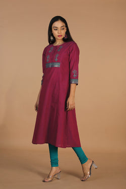 Collection of Peacock embroidered traditional cotton kurta in a gallery layout