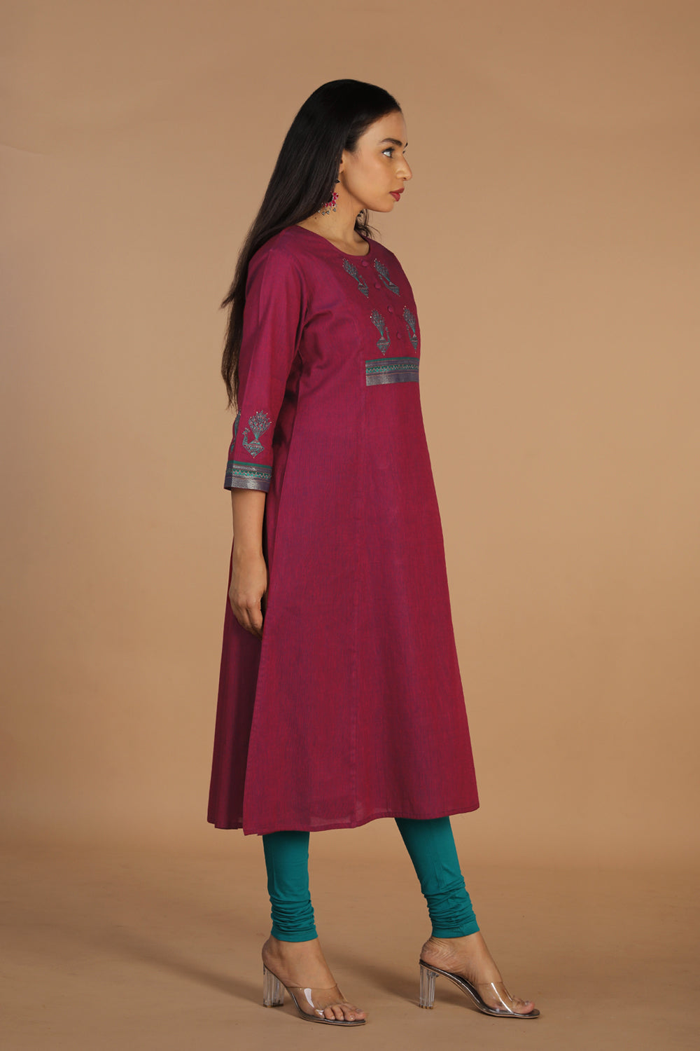 Collection of Peacock embroidered traditional cotton kurta in a gallery layout