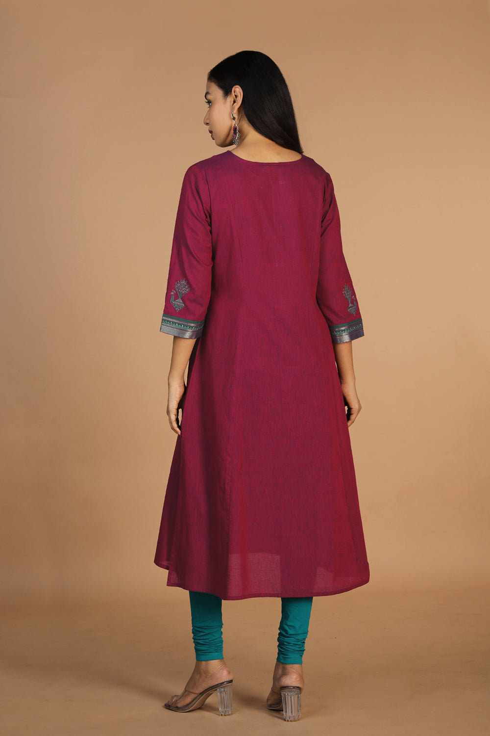 Collection of Peacock embroidered traditional cotton kurta in a gallery layout