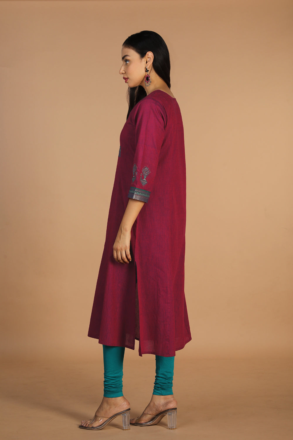 Collection of Peacock embroidered traditional cotton kurta in a gallery layout