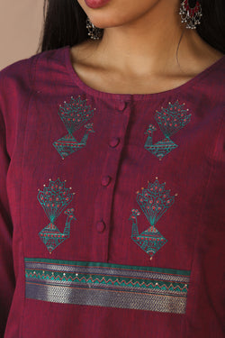 Collection of Peacock embroidered traditional cotton kurta in a gallery layout