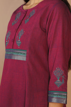 Collection of Peacock embroidered traditional cotton kurta in a gallery layout