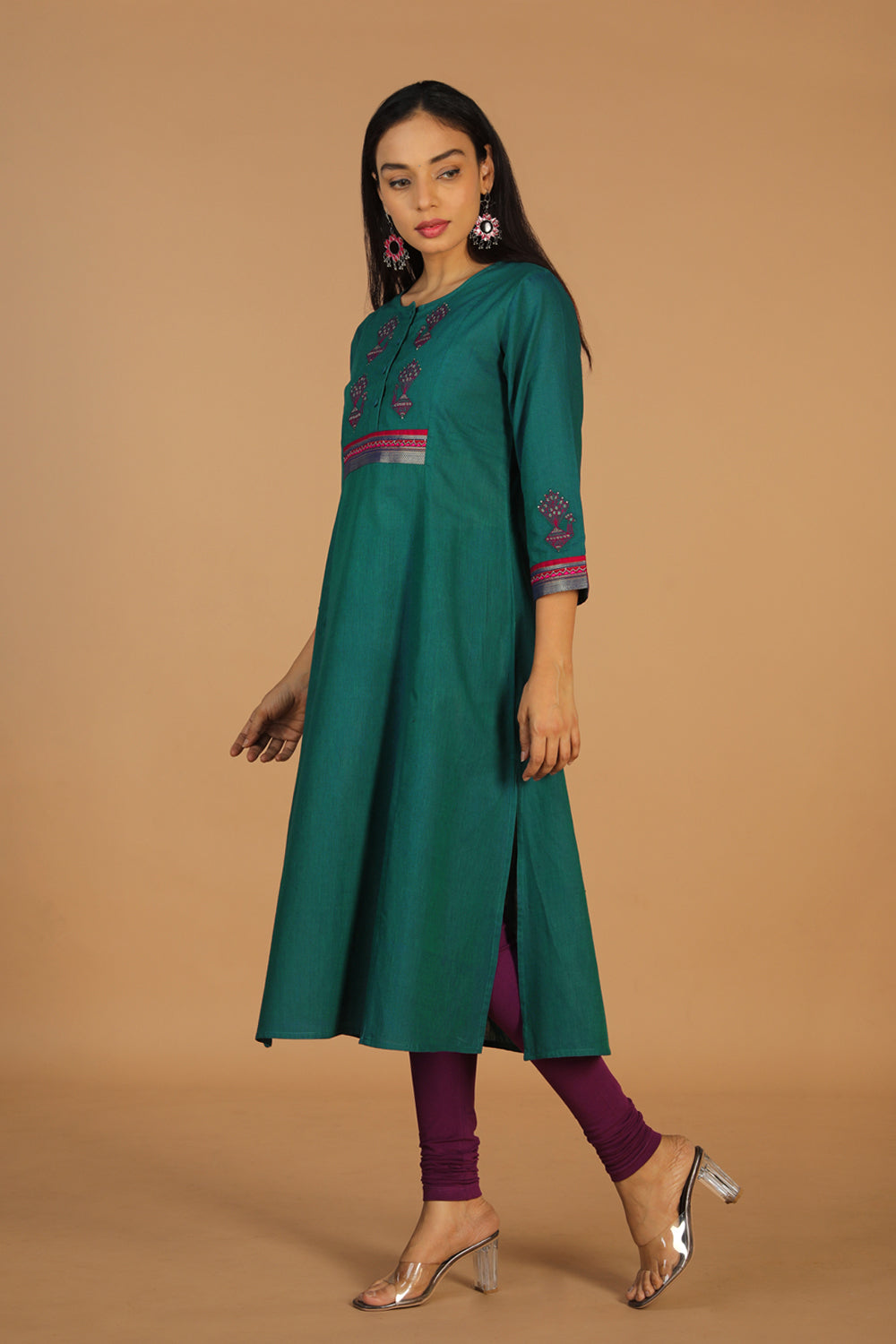 Collection of Peacock embroidered ethnic cotton kurti in a gallery layout