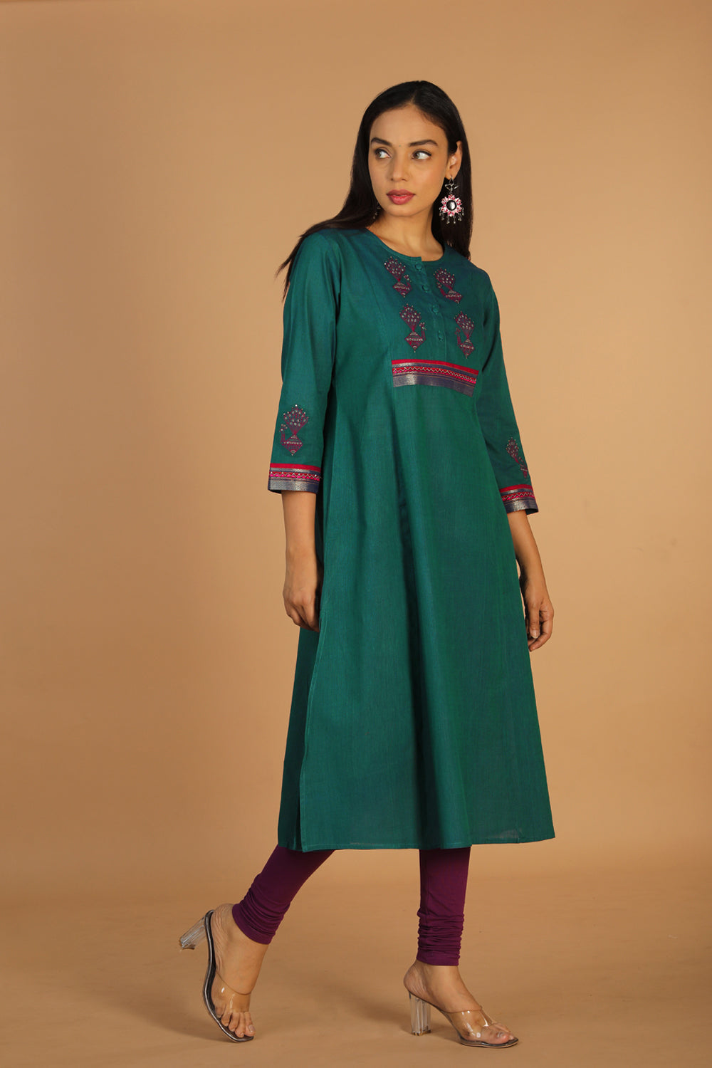 Collection of Peacock embroidered ethnic cotton kurti in a gallery layout