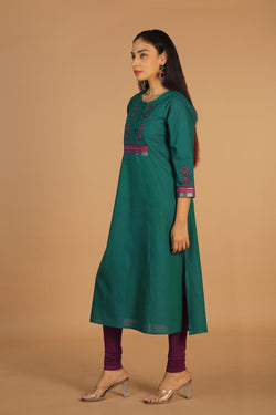 Collection of Peacock embroidered ethnic cotton kurti in a gallery layout