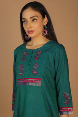 Collection of Peacock embroidered ethnic cotton kurti in a gallery layout