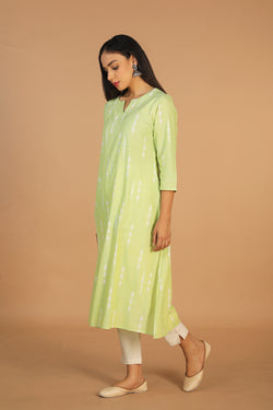 Collection of Tea green embriodered Pochampally Ikat kurta in a gallery layout