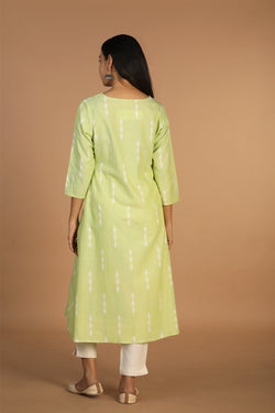 Collection of Tea green embriodered Pochampally Ikat kurta in a gallery layout