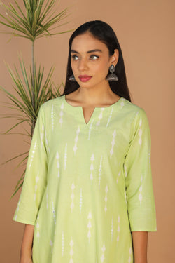 Collection of Tea green embriodered Pochampally Ikat kurta in a gallery layout