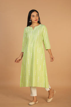 Collection of Tea green embriodered Pochampally Ikat kurta in a gallery layout