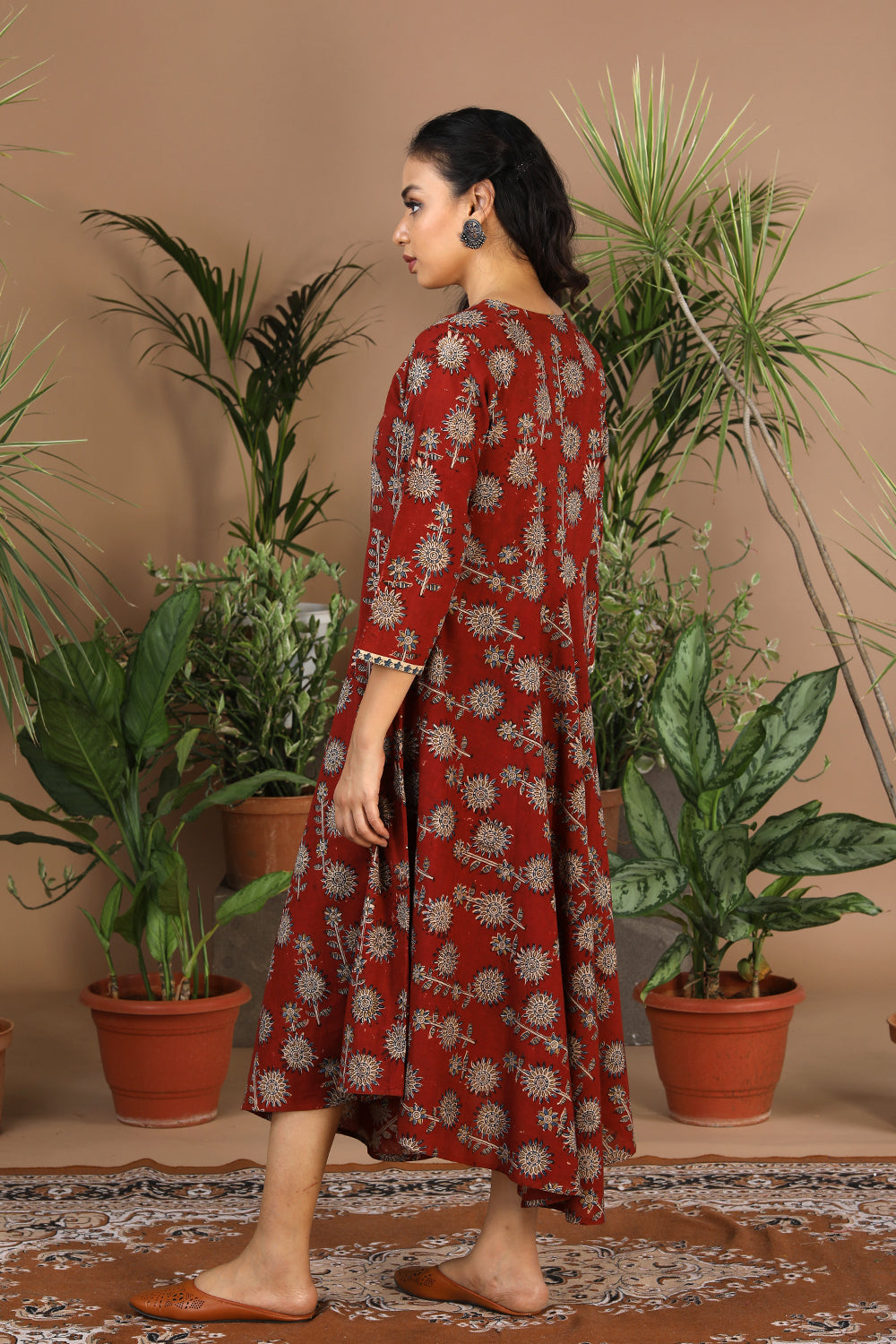 Maroon Kalamkari handblockprinted cotton dress