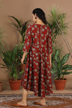 Image of Maroon Kalamkari handblockprinted cotton dress