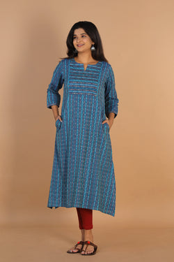 Collection of Pochampally cotton Ikat kurta in a gallery layout