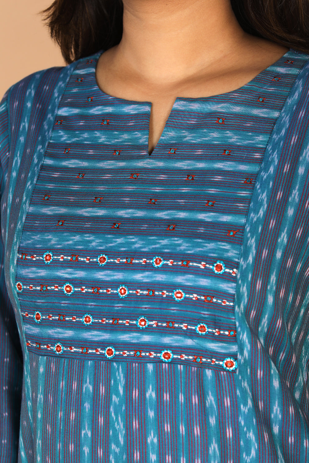 Collection of Pochampally cotton Ikat kurta in a gallery layout