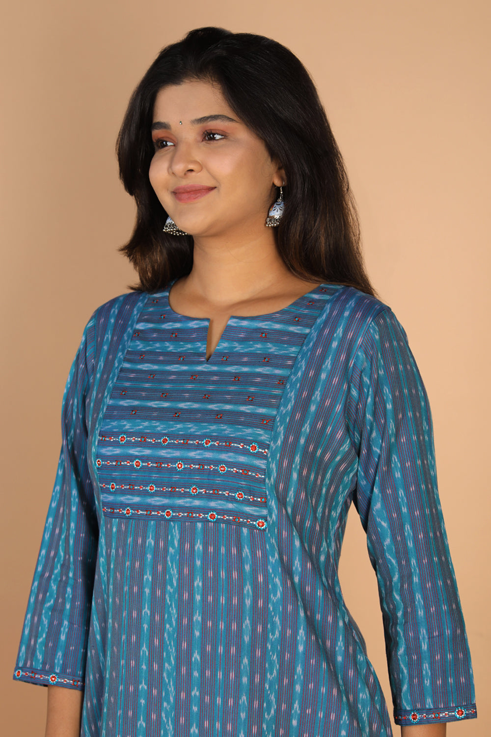 Collection of Pochampally cotton Ikat kurta in a gallery layout