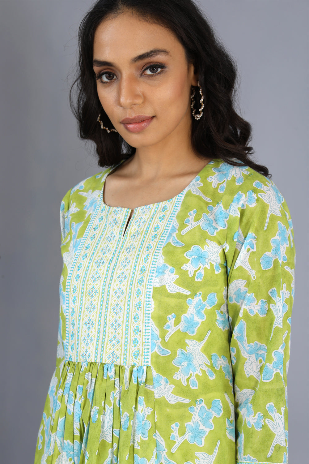 Collection of Handblock printed embroidered  kurti in a gallery layout