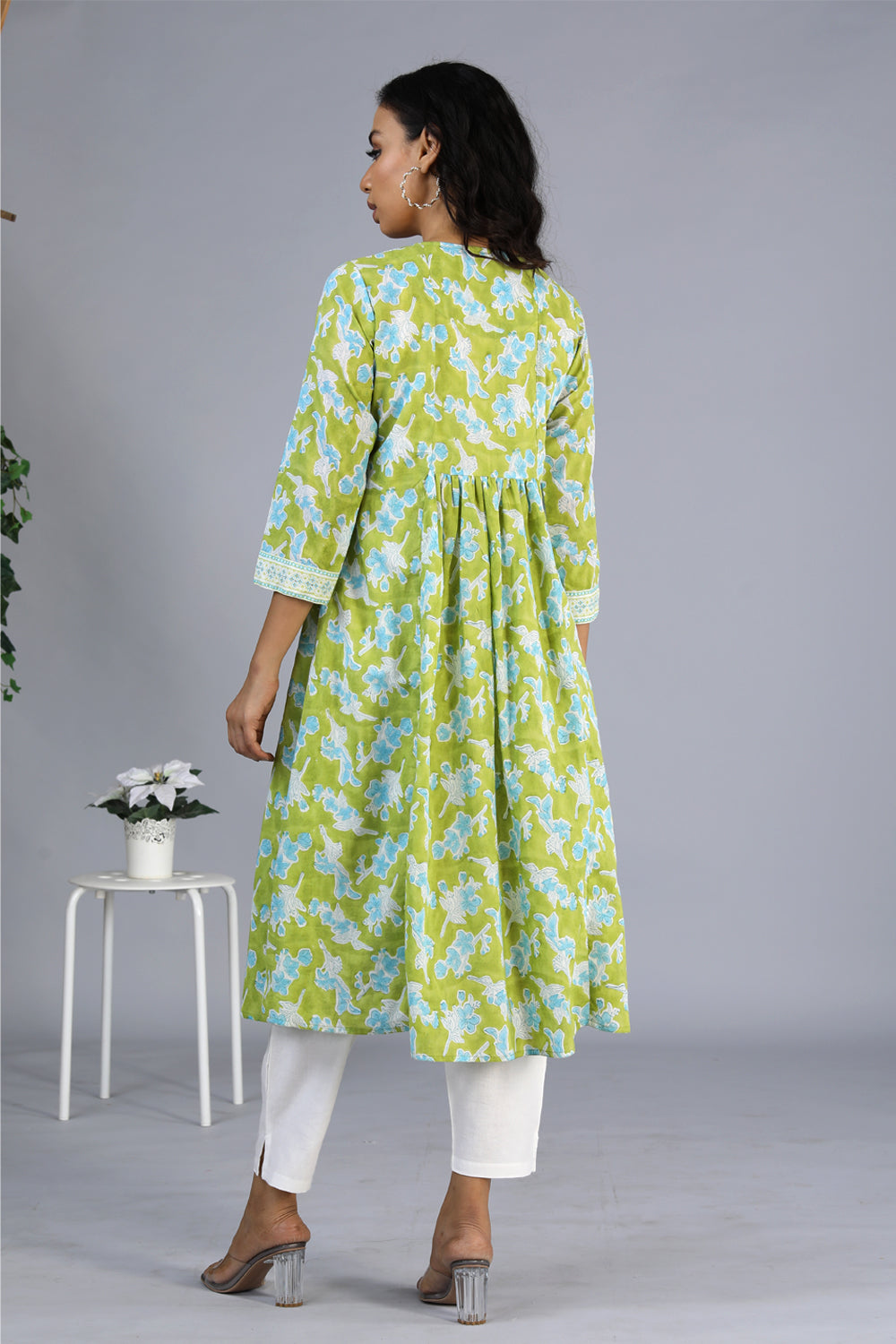 Collection of Handblock printed embroidered  kurti in a gallery layout