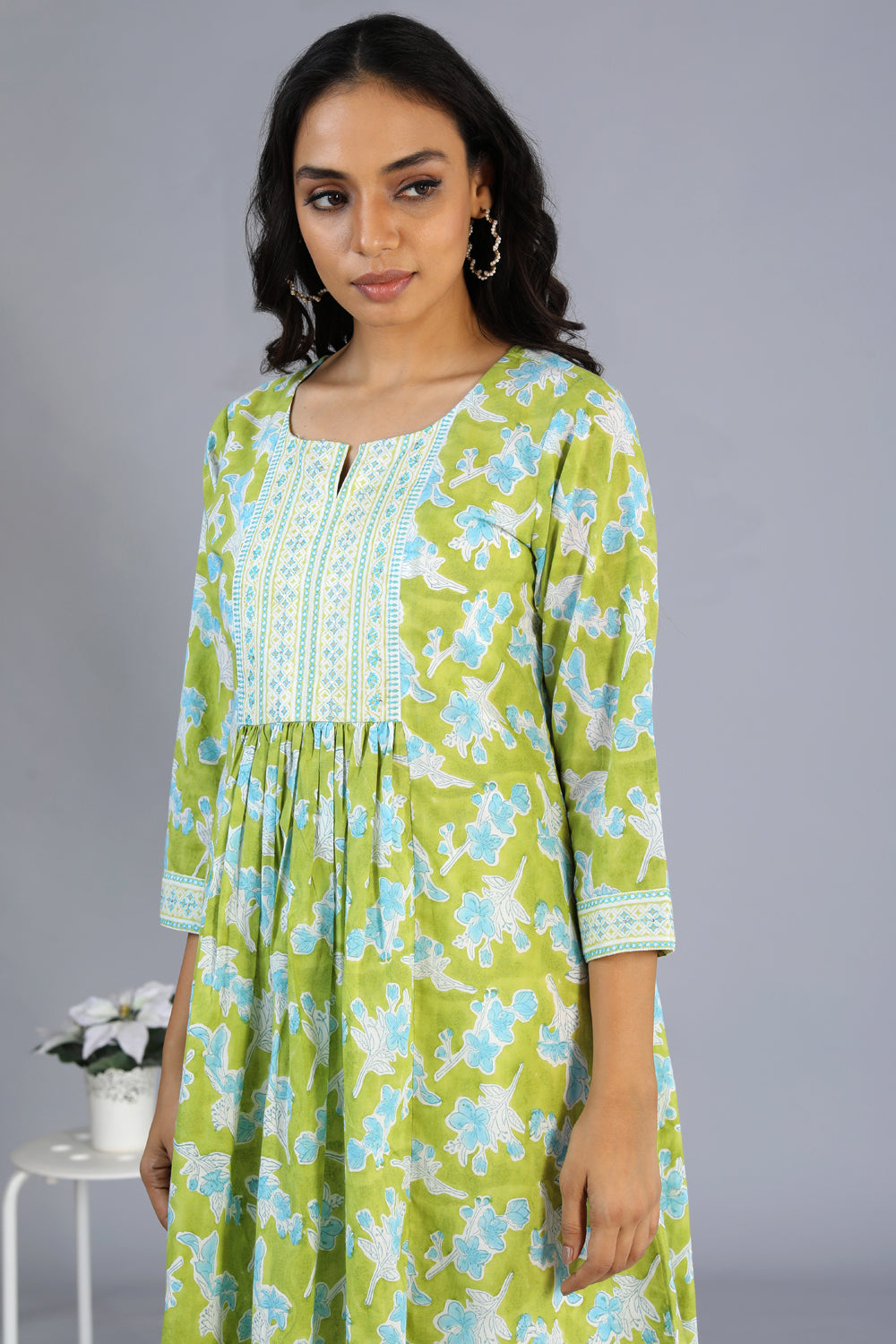 Collection of Handblock printed embroidered  kurti in a gallery layout