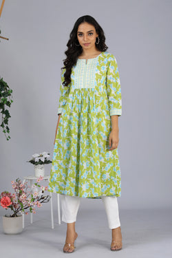 Collection of Handblock printed embroidered  kurti in a gallery layout