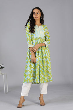 Collection of Handblock printed embroidered  kurti in a gallery layout