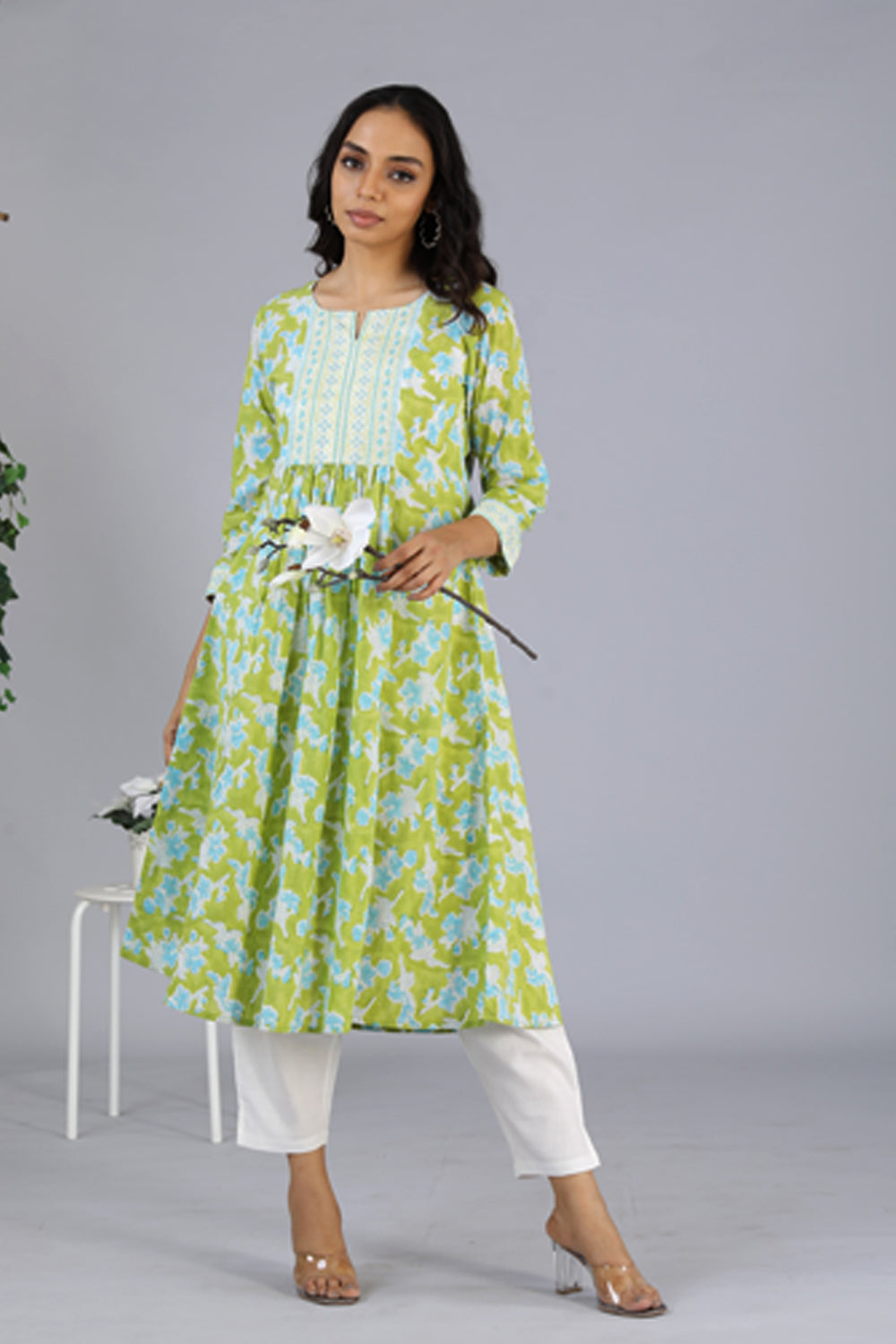 Collection of Handblock printed embroidered  kurti in a gallery layout