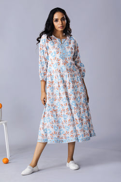 Collection of Handblock printed cotton tiered dress in a gallery layout