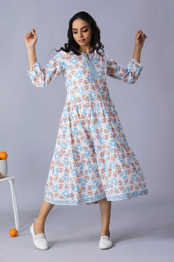 Collection of Handblock printed cotton tiered dress in a gallery layout