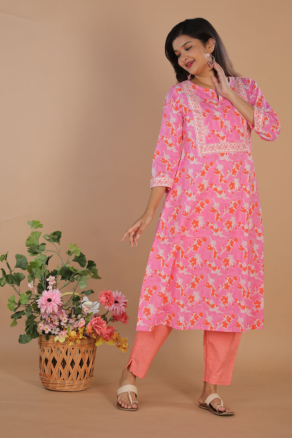 Collection of Persian pink handblock printed kurti in a gallery layout