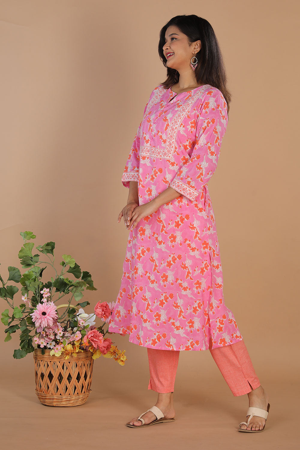 Collection of Persian pink handblock printed kurti in a gallery layout