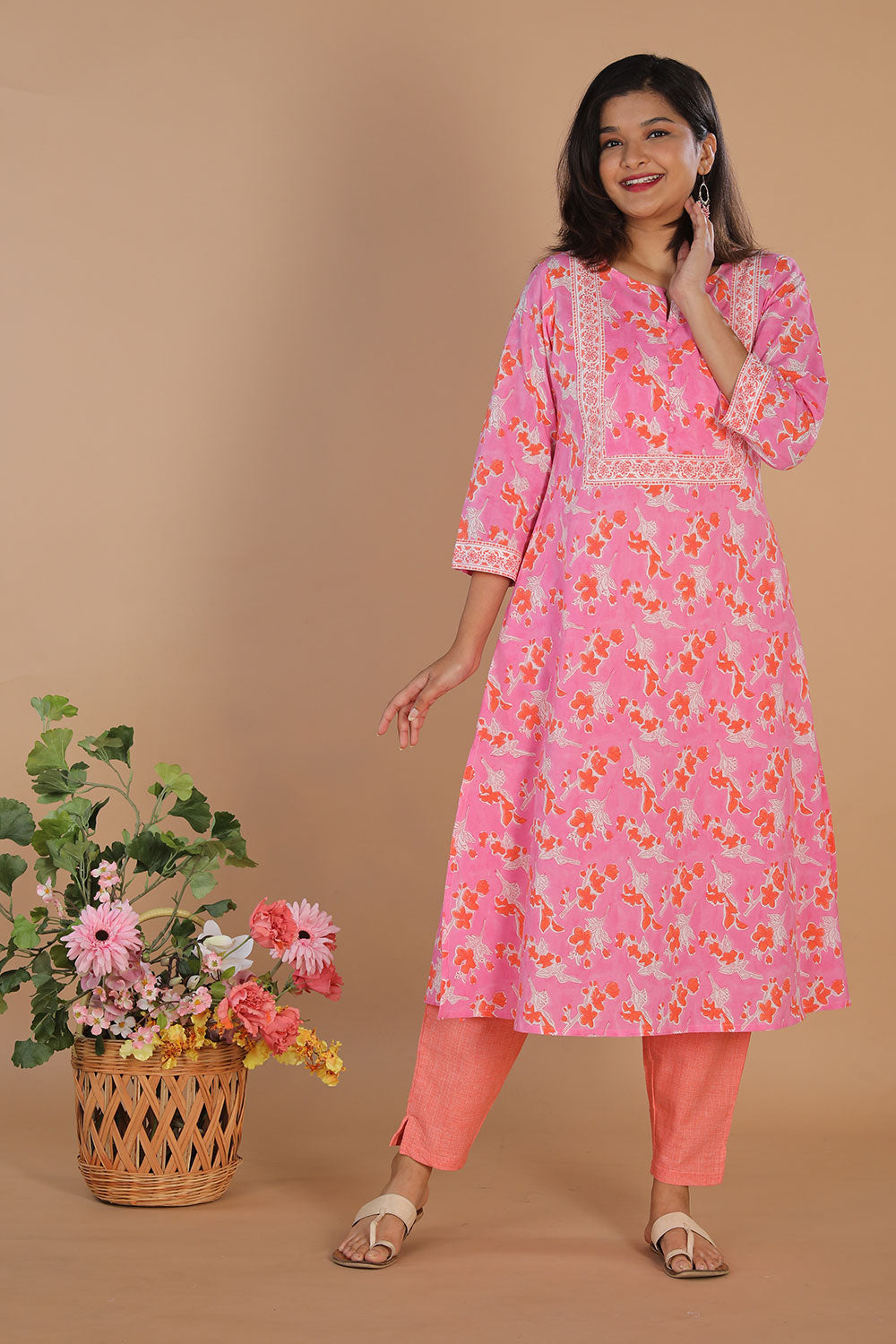 Collection of Persian pink handblock printed kurti in a gallery layout