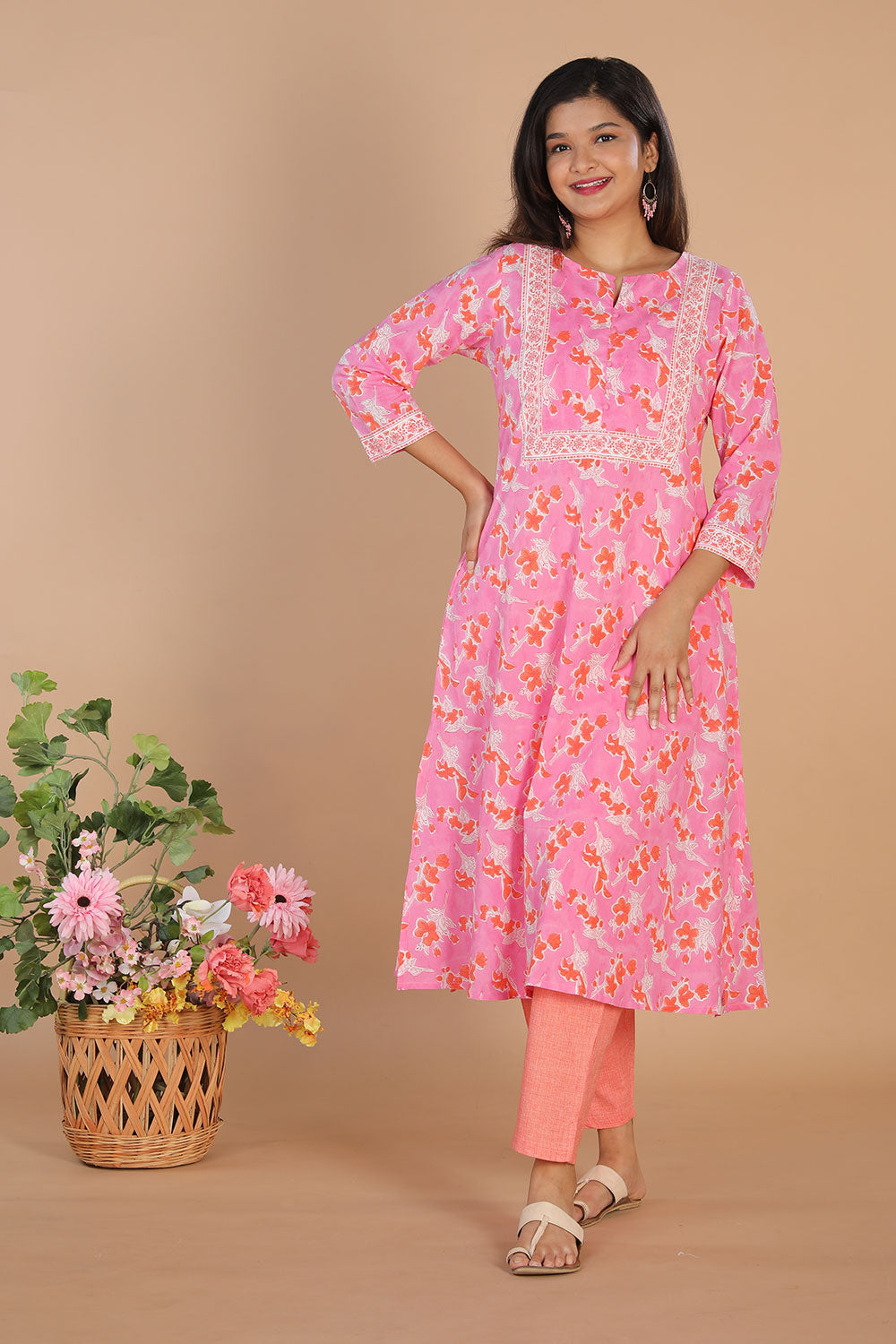 Collection of Persian pink handblock printed kurti in a gallery layout