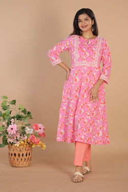 Collection of Persian pink handblock printed kurti in a gallery layout