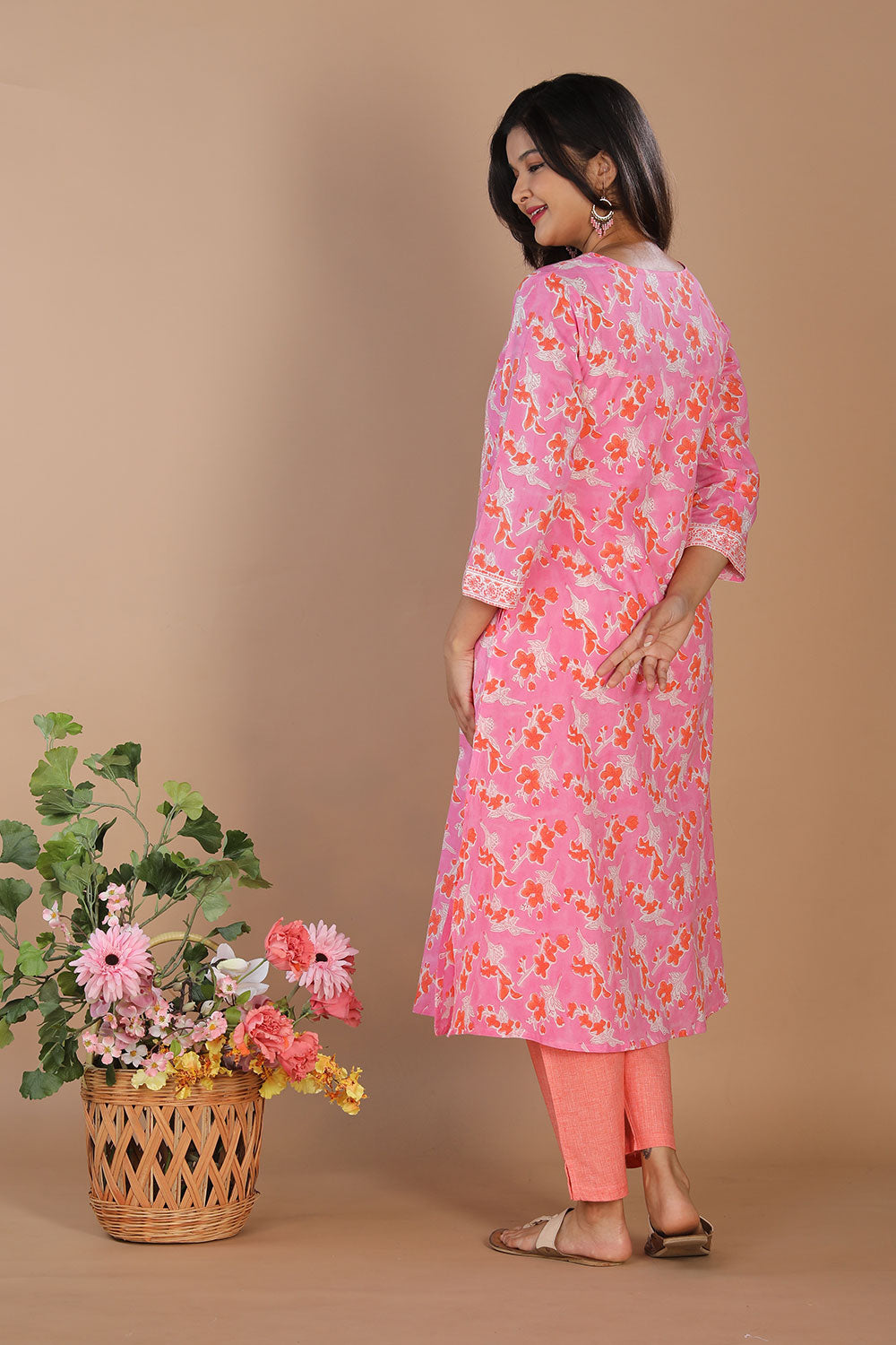 Collection of Persian pink handblock printed kurti in a gallery layout