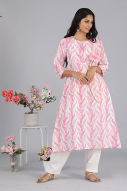 Collection of Handblock printed cotton A-line kurti in a gallery layout