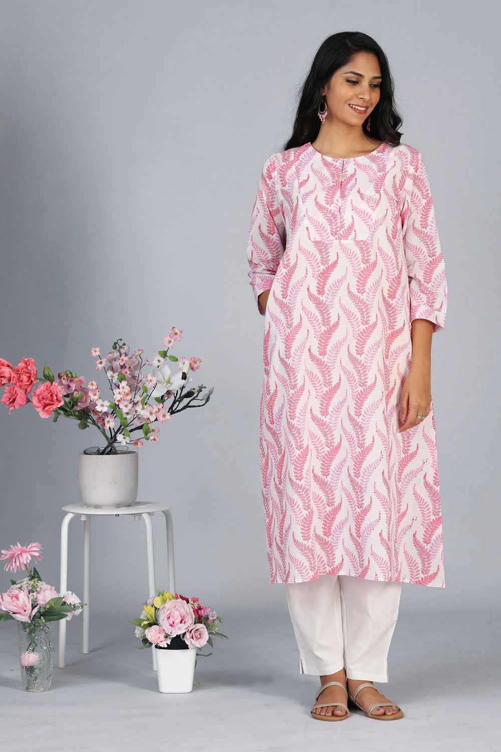 Collection of Handblock printed cotton A-line kurti in a gallery layout