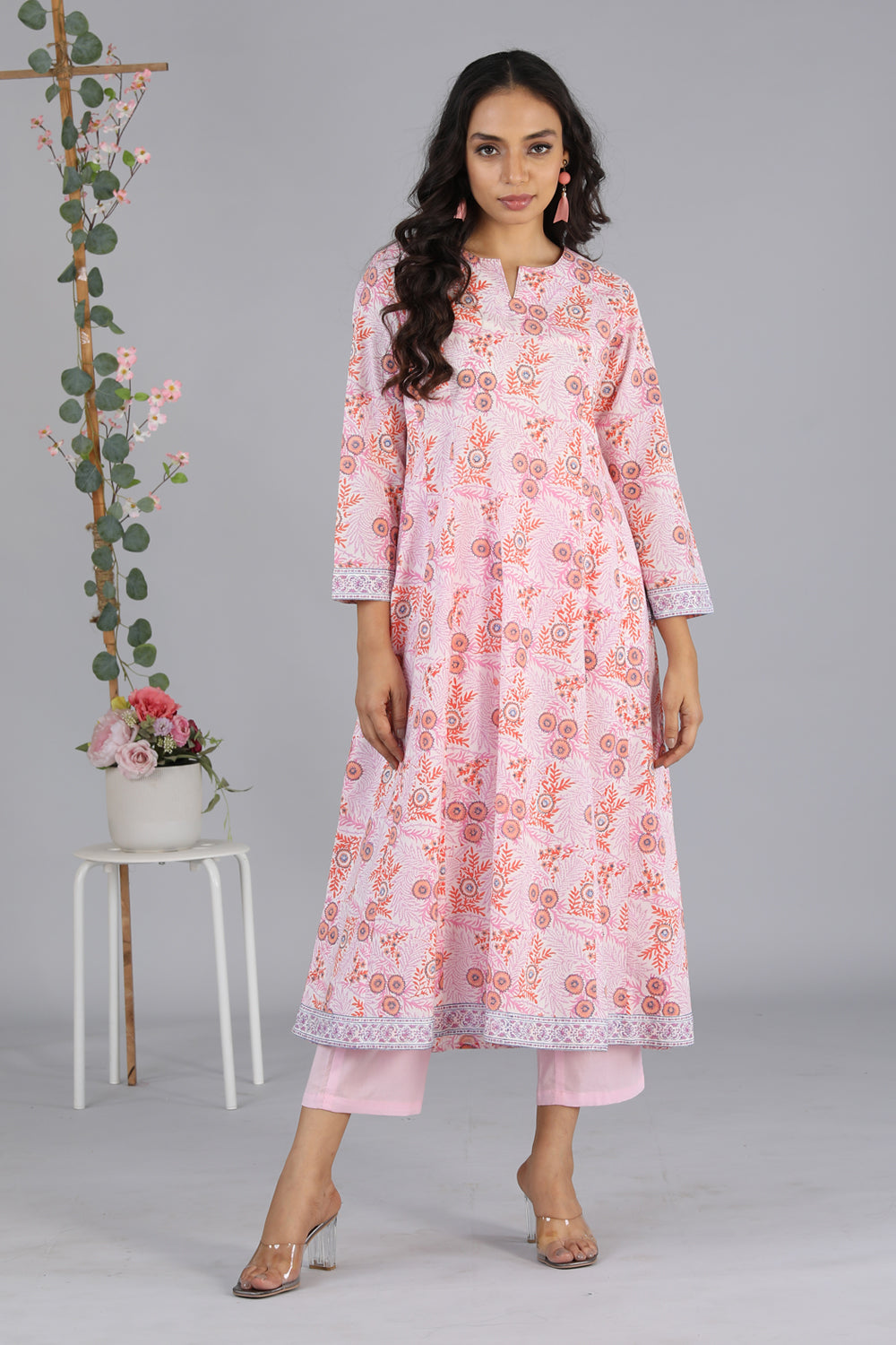 Collection of Hand block printed paneled kurti in a gallery layout