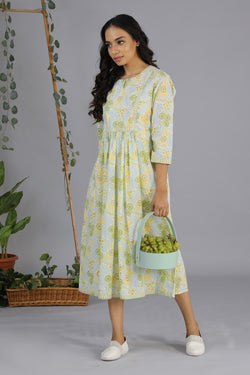 Image of Handblock printed gathered dress