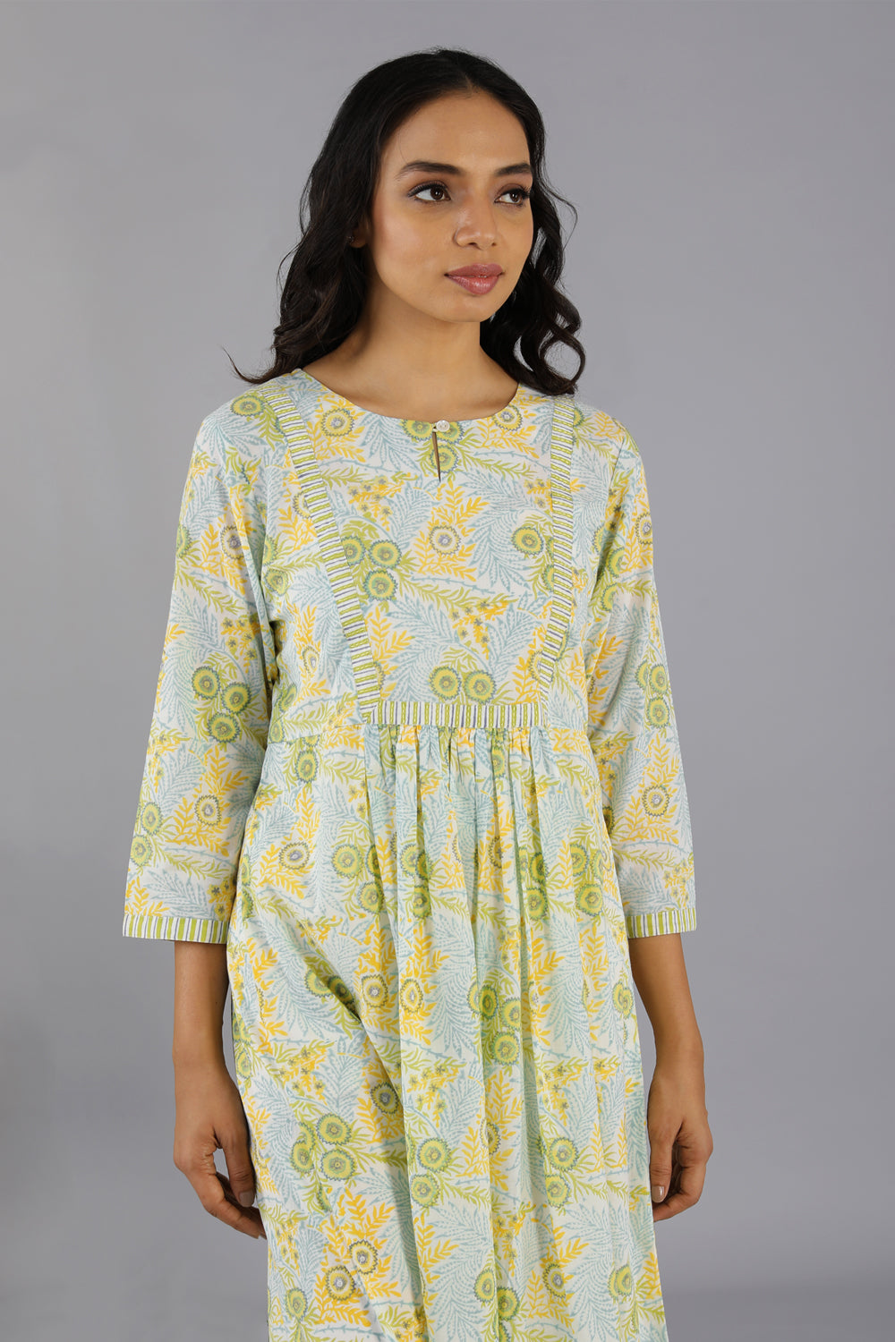 Handblock printed gathered dress