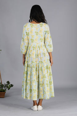 Collection of Hand block printed tiered dress in a gallery layout