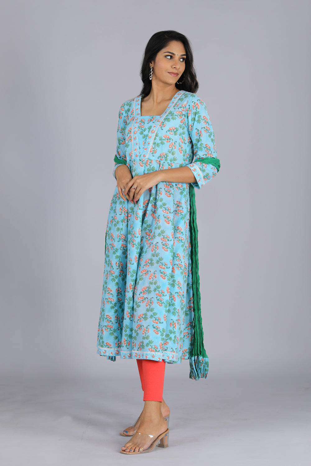 Handblock printed Anarkali and dupatta set