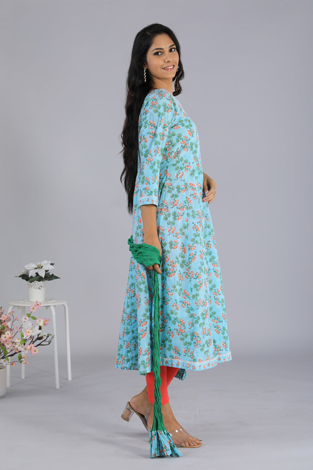 Handblock printed Anarkali and dupatta set