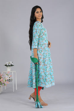 Image of Handblock printed Anarkali and dupatta set