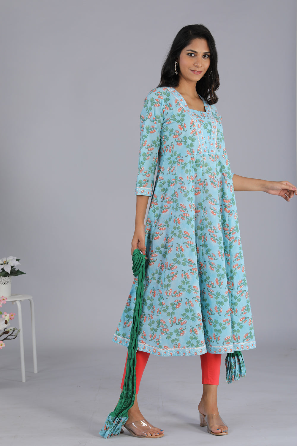 Handblock printed Anarkali and dupatta set